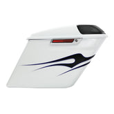 HR3 White Amethyst With Black Licorice Flames 5" Stretched Extended Saddlebags with 5*7" speaker lids For Harley Touring 2014-2023